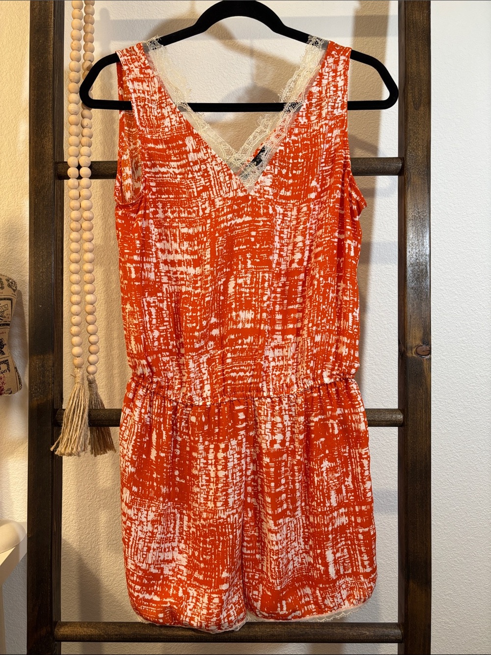 Ro & De Orange and White Sleeveless V-Neck Mini Dress